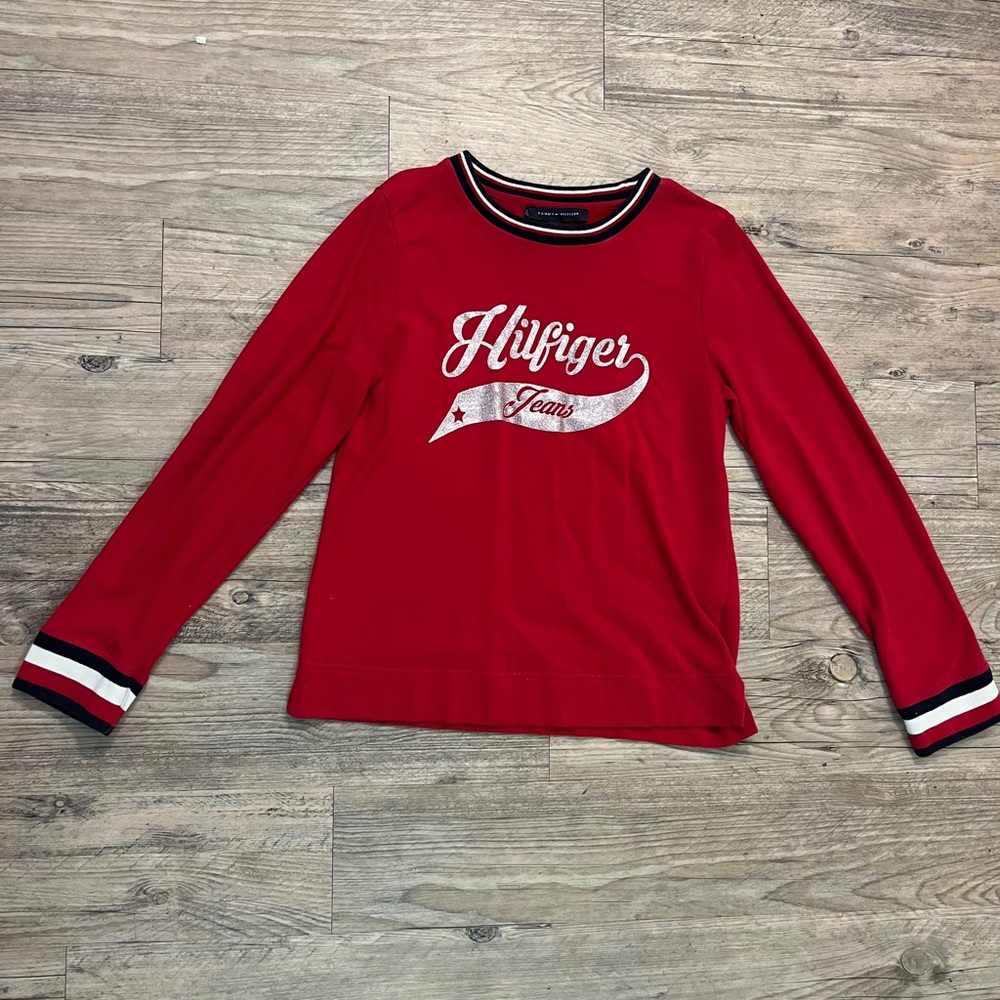 Red Tommy Hilfiger Crew Neck Long Sleeve Shirt